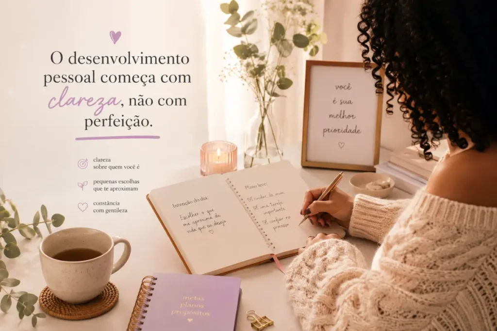 O desenvolvimento pessoal começa com clareza, não com perfeição. Imagem gerada por IA.